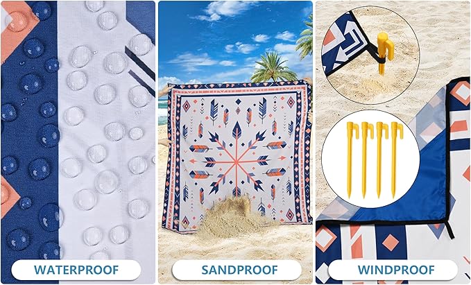 HIHOHO Beach Blanket Waterproof Sandproof Extra Large Beach Mat 79" X 83"/120"x108"for 1-8 Adults Quick Drying Durable Outdoor Picnic Mat for Beach Travel Camping Hiking