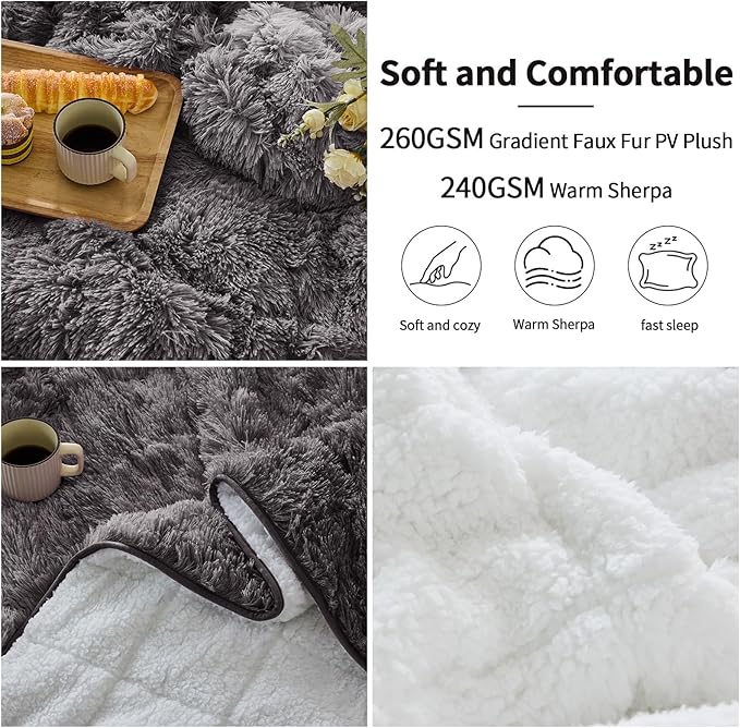 yescool Weighted Blanket for Adults (20 lbs, 60" x 80", Smoke Gray) Heavy Blanket for Sleeping Perfect for 140-160 lbs, Queen Size Faux Fur Blanket with Premium Glass Bead, Machine Washable