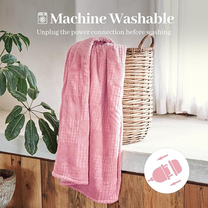 Texciting Electric Blanket Queen Size 84''X90'' - Heated Blanket with Dual Control Fast Heating 10 Heating Levels & 10 Hours Auto Off,ETL Certified Machine Washable (Light Pink)