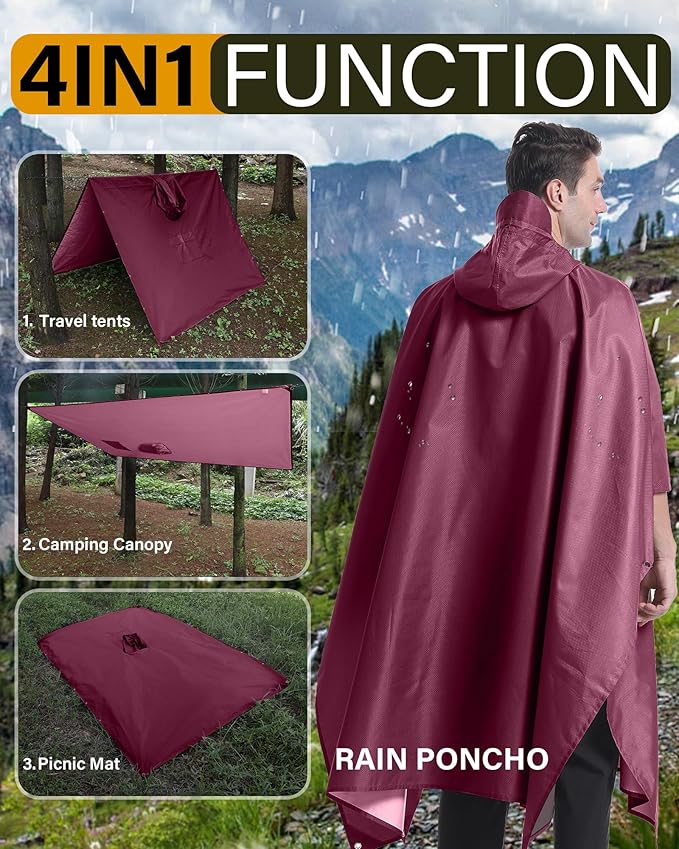 iCreek Hooded Rain Poncho Packable Unisex Raincoat Jacket with Pocket Waterproof Lightweight for Hiking, Camping, Outdoor