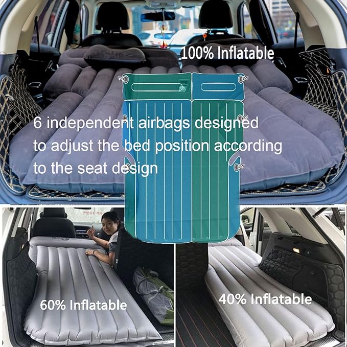 Onirii Inflatable SUV Air Mattress,Thickened Flocking Car Travel Camping Bed with 2 Pillows & Air Pump,Portable Car Sleeping Mattress for SUV Trunk and Rear