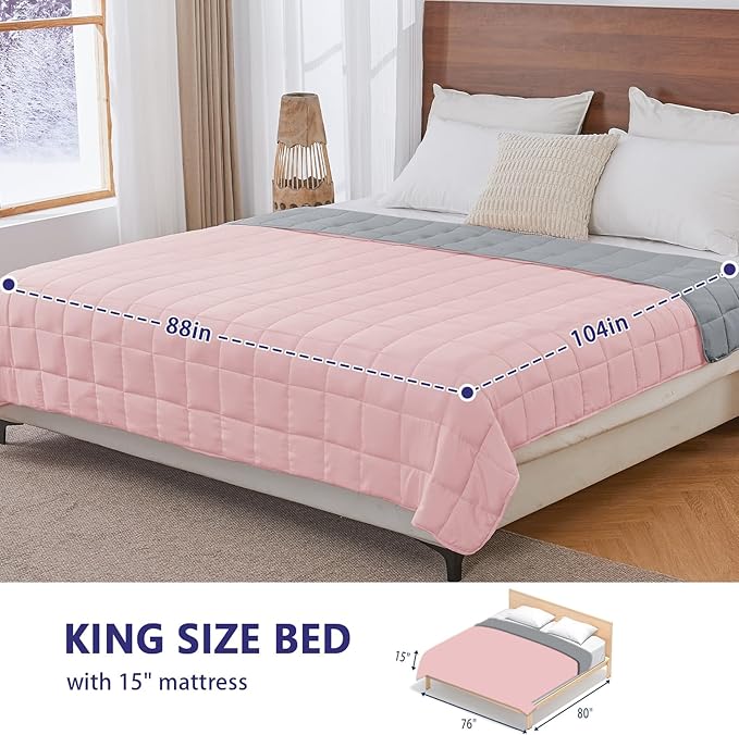 yescool Weighted Blanket for Adults (25 lbs, 88” x 104”, Pink Grey) Cooling Heavy Blanket for Sleeping Perfect for 240-260 lbs, King Size Breathable Blanket with Premium Glass Bead