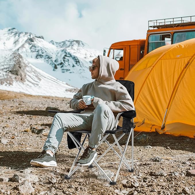 Elevon Camping Chair, Portable Folding Outdoor Chair with Arms, Cup Holder and Carry Bag