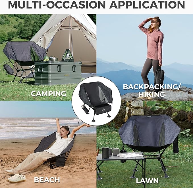 ATEPA UFO3.0 Ultralight Backpacking Chair, 330 lbs Heavy-Duty Aerospace Aluminum Folding Camp Chair with Hexagon Ergonomic Seat Anti-Sink Feet, Compact Portable Outdoor Gear for Hiking Fishing, Black