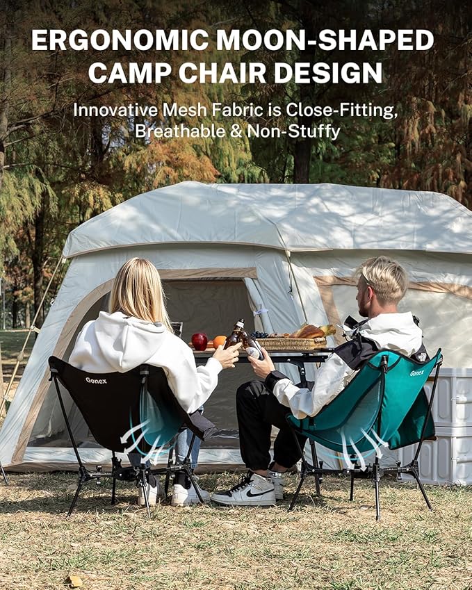 Gonex Portable Camping Chair, The 5th Gen Ultralight Compact Backpacking Foldable Lightweight Folding Chair for Outdoor Camp Hiking Beach Picnic Concert, Supports 330lbs (Lake Green, 1 PCS)