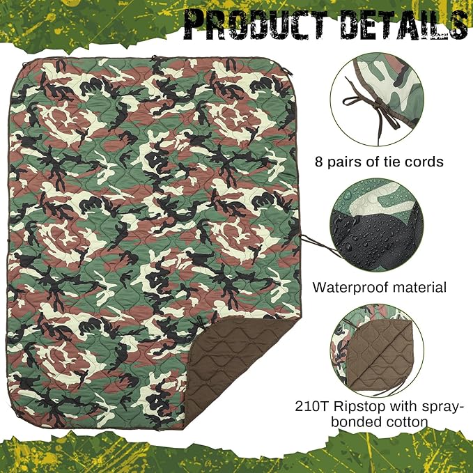 Barydat 1/2/3 Pack 80 x 60/92 x 64 Inch Woobie Blanket Military Poncho Liner Hunting Blanket Waterproof Thermal Poncho Liner with Bag Camo for Outdoor Camping Hiking