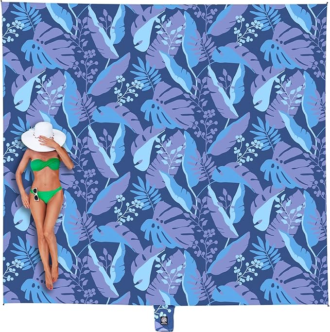 WEKAPO Beach Blanket Waterproof Sandproof Oversized, Extra Large Beach Mat Sand Free, Lightweight & Compact Sand Free Mat with 5 Stakes & 4 Corner Pockets