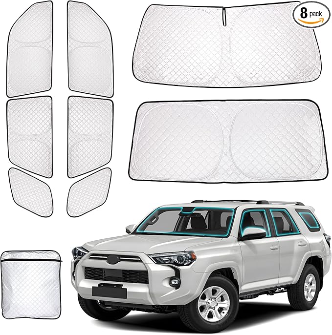 ZATOTOO Car Window Shades for 2017-2024 Toyota 4Runner Sun Shade for Side Window Front Rear Windshield Triangular Window Shade Privacy UV Ray Sun Blocker Heat Insulation for Camp Nap Long Time Parking