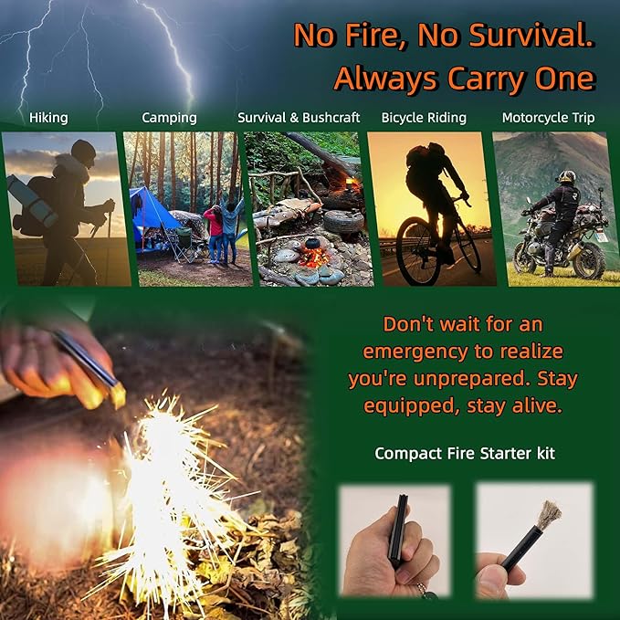 Survival Fire Starter Kit - Ferro Rod & Magnesium Fire Starter Compact Solo Stove with Flint and Steel to Firestarter Fireplace Pit for Outdoor Camping Bushcraft Hiking Emergency Gadgets