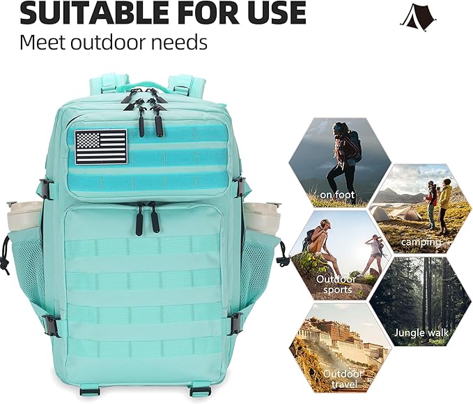 Lovelinks21 45L Tactical Assault Backpack 3 day assault pack with Molle Waterproof backpack Rucksack for Tactical Backpacks (Mint Green)