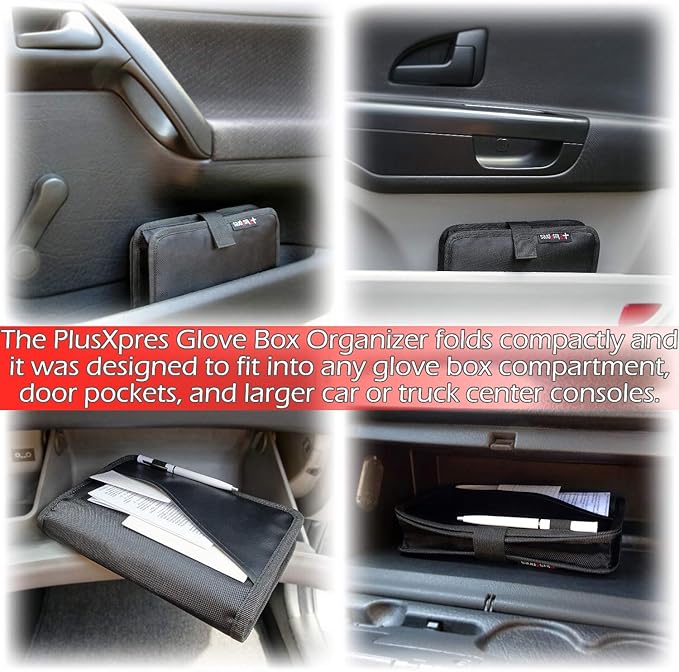 Glove Box Compartment Organizer - Car Document Holder - Owner Manual Case Pouch - Vehicle Storage Wallet for Registration & Insurance Card - Premium Auto Paperwork Holder - Log Book included - Blue
