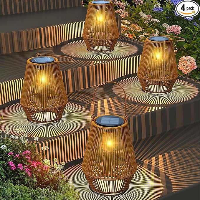 Solar Lanterns, KagoLing Solar Lanterns Outdoor Waterproof Gifts for Women Hanging Lights Outdoor Waterproof Lamp Lights Decoration for Outside Garden,Yard,Patio,Porch,Trees,Lawn,Pathway Decor, 4 Pack