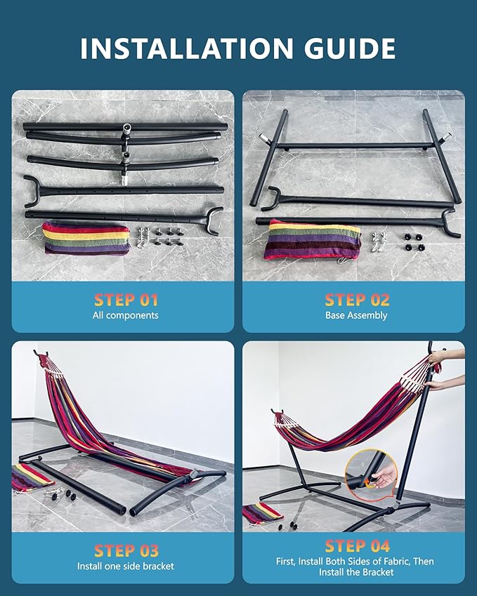 EveryFun Double Hammock with Heavy-Duty Steel Stand,Portable,Easy Assembly,600lbs Weight Capacity,Perfect for Indoor,Yard,Camping,or Outdoor-Rainbow