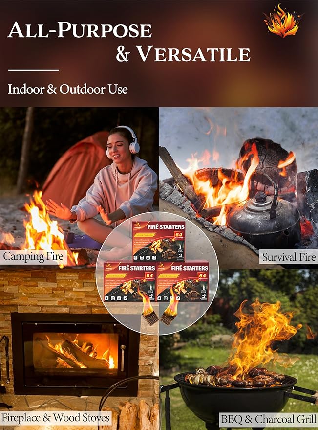 Nvkrvks Fire Starter Squares 192, Natural & Odourless FireStarters Cubes for Campfire, Fireplace, Chimney and Barbecue, Water Resistant, Easy to Ignite, Safe Camping Accessories