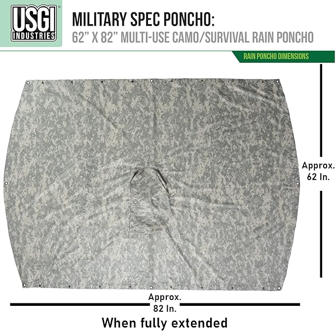 USGI Industries Military Style Poncho Multi Use Rip Stop Camouflage Rain Poncho