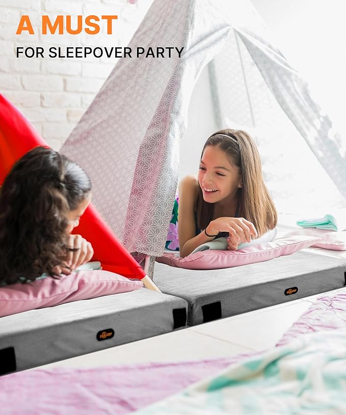 GAIALOOP 3 Inch Memory Foam Camping Mattress, Dual Layer Thick Sleeping Camp Pad for Car Tent Cot, Roll-Up Portable Glamping Floor Bed for Guests Sleepover