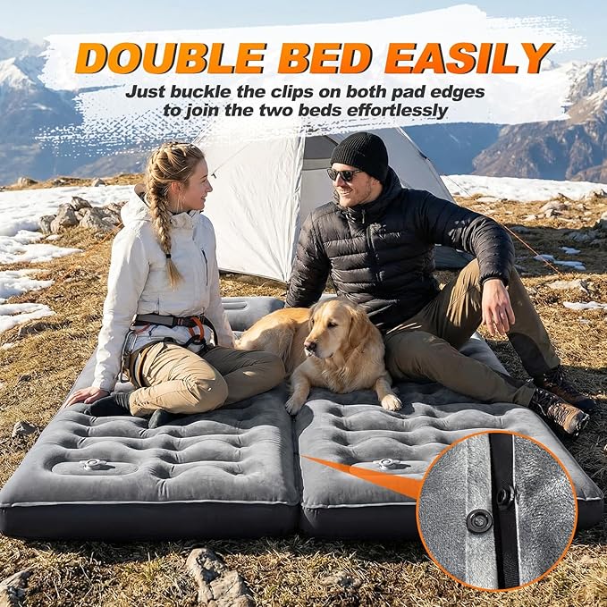 KASBAH Camping Sleeping Pad, 5.5 R-Value Thick 6 inch Camping Mat with Pillow Built-in Foot Pump Inflatable Sleeping Pads Compact for Camping Backpacking Hiking Traveling