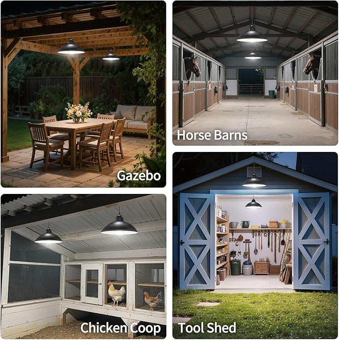Lightonight Solar Pendant Lights IP65 Weatherproof Dusk to Dawn Solar Shed Lamp with Remote Controller for Outdoor Gazebo Barn Chicken Coop Bullpen Pig Pen Stables Tents