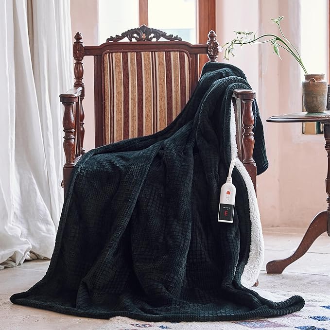 Texciting Heated Blanket Electric Blanket Throw 50''X60''-Heating Blanket with 9 Heat Settings-2-10 Hours Auto Off,ETL Certified,Machine Washable (Black)