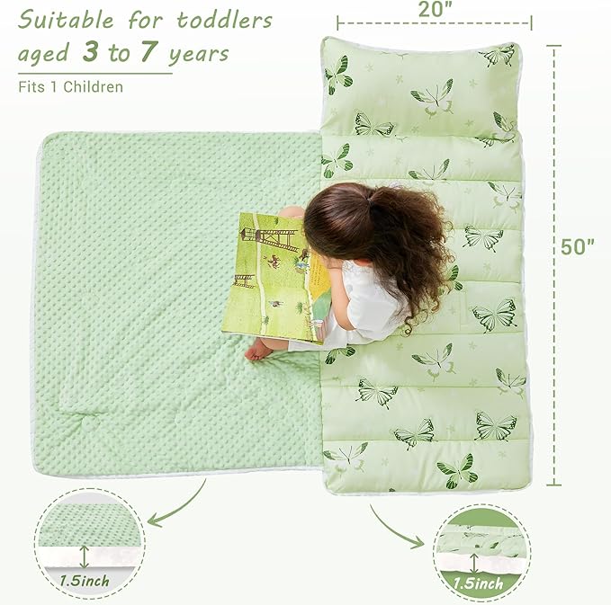 Lasoftan Toddler Nap Mat with Pillow and Blanket, Extra Large Rolled Napping Mats,Slumber Bags for Boys Girls,Kids Sleeping Bag for Daycare, Preschool Travel Camping