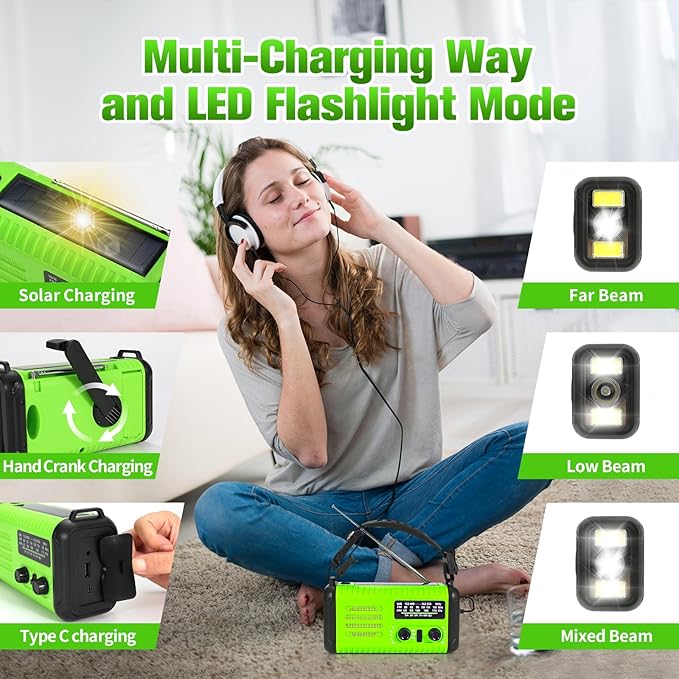 Emergency NOAA Weather Radio AM/FM, with Portable Solar/Hand Crank/USB Charging, 20000mAh/74000mWh Rechargeable Battery and Flashlight SOS Siren Lamp for Indoor/Outdoor Emergencies