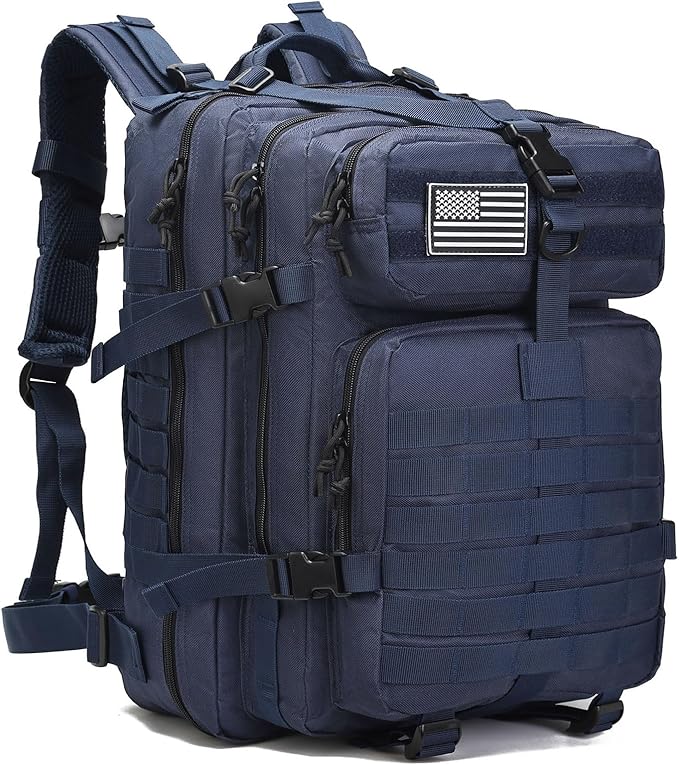 Tactical Backpack for Men, 45L Military Gym Backpacks, Large 3-Day Assault Pack Bug Out Bag MOLLE Daypack for Rucking Fishing Camping (Dark blue)