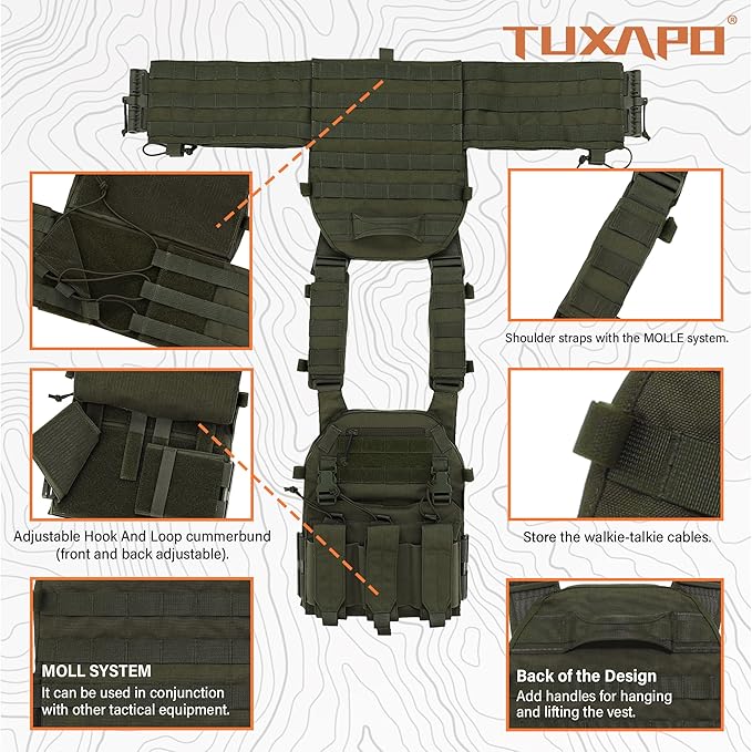 Tactical Molle Vests with Triple mag Pouch and Side Cummerbund Pouches, Quick Release Vests for Men