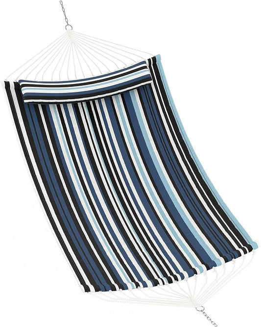 12 FT Double Quilted Fabric Hammock with Spreader Bar & Detachable Pillow, 450 LBS Capacity 2 Person Hammock, Indoor Outdoor for Patio Backyard Poolside Garden