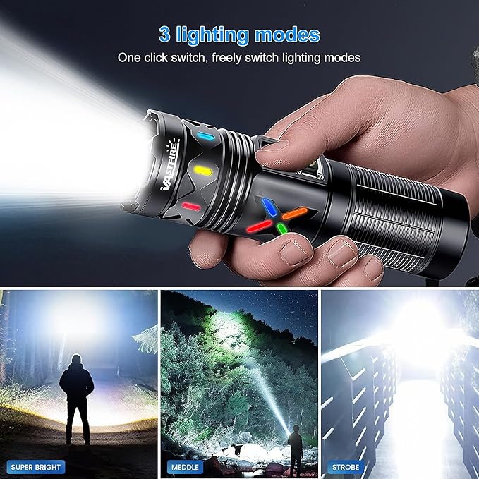 VASTFIRE Flashlight High Lumens Rechargeable, 50W Super Bright LED Flashlights, 5000ft Beam & 7-20H Long Lasting High Powered Handheld Flashlight, Powerful Flash Light for Emergency Home