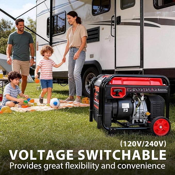 7000-Watt Open Frame Inverter Generator, Electric Start Portable Generator for Home Backup & RV Camping - Gas Powered, 120V/240V Dual Voltage, Clean Power for Sensitive Electronics