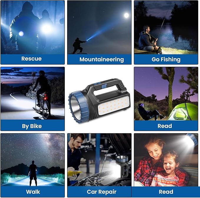 E-SHIDAI Solar Flashlight，Solar Powered Flashlight for Multi Function 8000 Lumens with Emergency，Portable Bright Camping Rechargeable Flashlights for Home, Outdoor Hiking, Power Outages（2pcs）