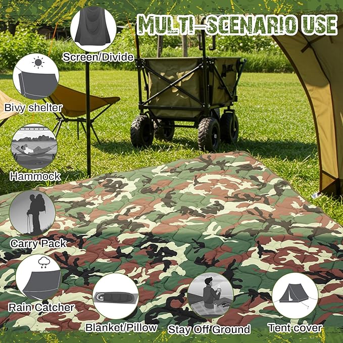 Barydat 1/2/3 Pack 80 x 60/92 x 64 Inch Woobie Blanket Military Poncho Liner Hunting Blanket Waterproof Thermal Poncho Liner with Bag Camo for Outdoor Camping Hiking