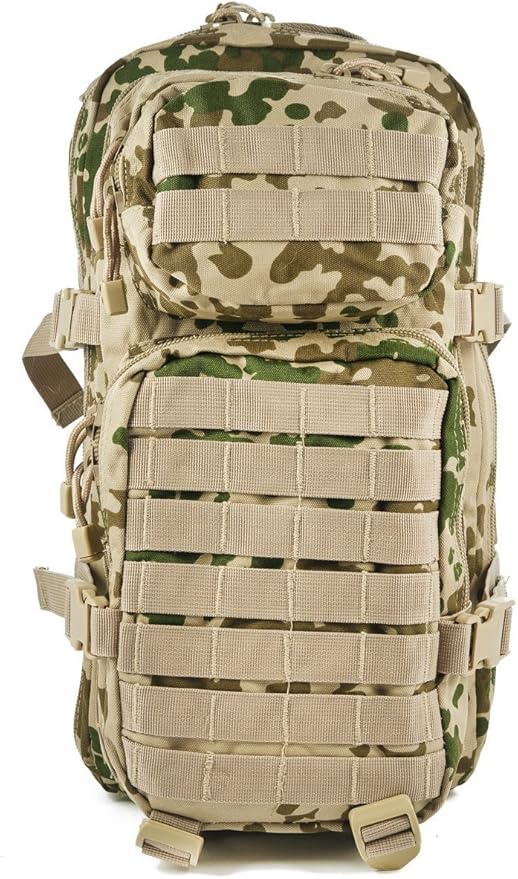 Mil-Tec Unisex Assault Pack - Rugged Durable Lightweight Ergonomic Versatile Tactical Outdoor Camping Hiking Backpack with Adjustable Padded Shoulder Straps & MOLLE Loops, Tropical Camo, 20L