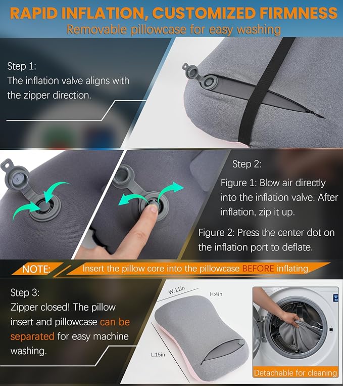 2 Packs Inflatable Neck Pillow for Beach Travel Camping Picnic Small Ultralight Cruise Ship Essentials Summer Vacation Must Have Travel Accessories Trip Necessities Stuff Thing Gift Supplies Gadget
