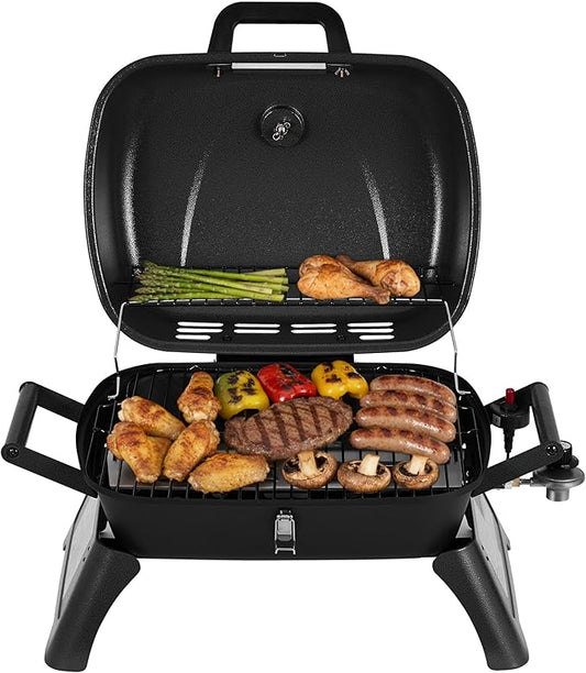 Royal Gourmet GT2006 Portable Tabletop Gas Grill, 12,000 BTU Output for Outdoor Camping, Foldable Legs, Piezo Ignition, Built-in Thermometer, for Tailgates and Camping Trips, Dark Gray
