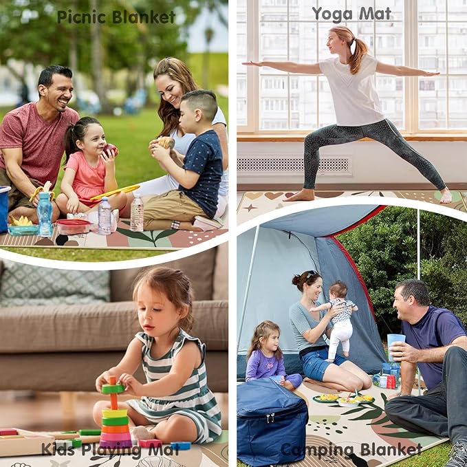 Supfitness Extra Large Picnic Blankets Waterproof Foldable (80 "x 80") Beach Blanket Waterproof Sandproof,3-Layer Thicking Mat Outdoor Packable Camping Blanket