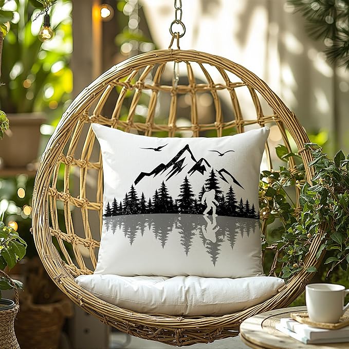 Funny Bigfoot Sasquatch Forest Throw Pillow Covers 18x18,Camper Decor Pillowcase,Big Foot Sasquatch Gifts,Camping Camper Bigfoot Gifts for Women（95）