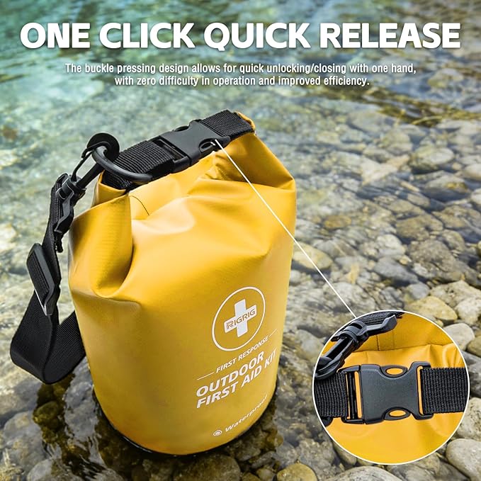Waterproof First Aid Kit 186 Pcs Survival Gear, Portable Small Boat Dry Bag Bug Out Bags, Emergencies Medical Kit Ideal for Boating, Fishing, Hiking, Camping, Kayaking (Yellow)