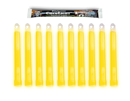 Cyalume Military Grade Yellow Glow Sticks - Premium Bright 6” ChemLight Emergency Glow Sticks with 8 Hour Duration (Bulk Pack of 10 Chem Lights)