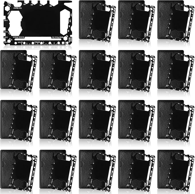 Cholemy 24 Pcs Credit Card Wallet Multitool 46 in 1 Metal Stainless Steel Survival Pocket Tool Bottle Opener Multipurpose Bulk for Husband Dad Men Christmas Birthday Gift, Black