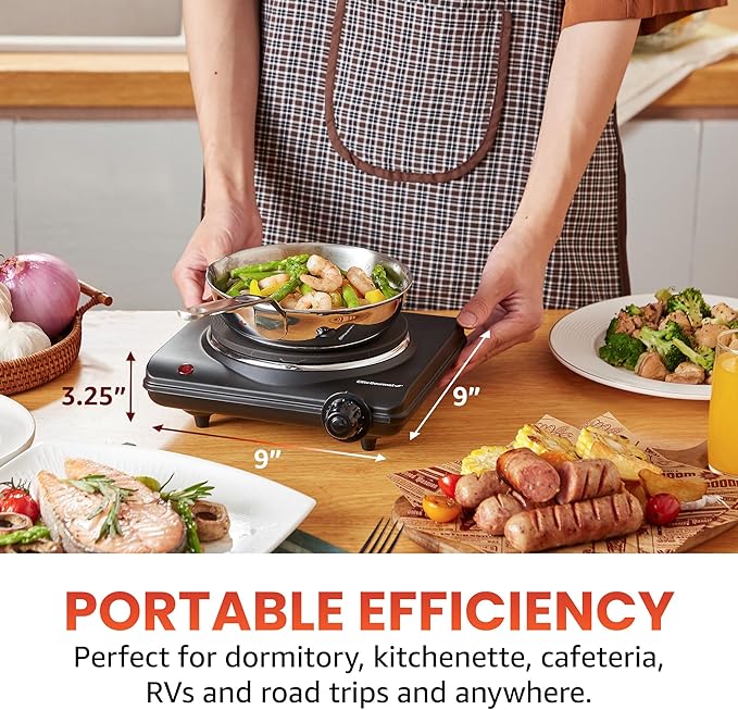 Elite Gourmet ESB-301BF# Countertop Single Cast Iron Burner,1000 Watts Electric Hot Plate,Temperature Controls,Power Indicator Lights,Easy to Clean,Black,(Pack of 4)