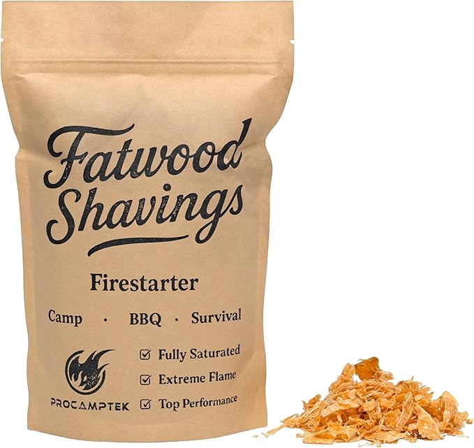 Procamptek Fatwood Shaving Fire Starter, Waterproof for Emergency, Survival, Campfire - Non-Toxic, All Natural, 150g