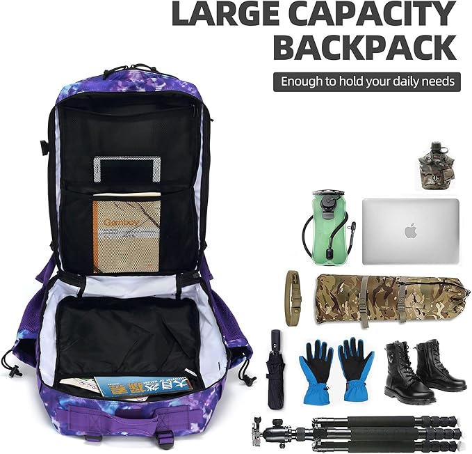 Lovelinks21 45L Tactical Assault Backpack 3 day assault pack with Molle Waterproof backpack Rucksack for Tactical Backpacks (Purple Camo)