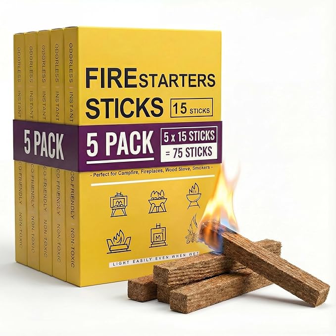 Natural Fire Starter for Fireplaces: Quick Start Fire Starters Sticks for Campfires Grills Outdoor BBQ Firepit Wood Stove - Odorless Charcoal Firestarter Cubes 75 Count