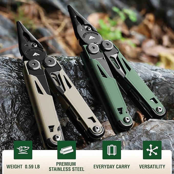FLISSA Multitool, 15-in-1 Multi Tool Pocket Knife with Sheath, Stainless Steel EDC Multitool Pliers for Men, All-in-One Tools for Camping, Fishing, Survival – Ideal Christmas Gift for Man