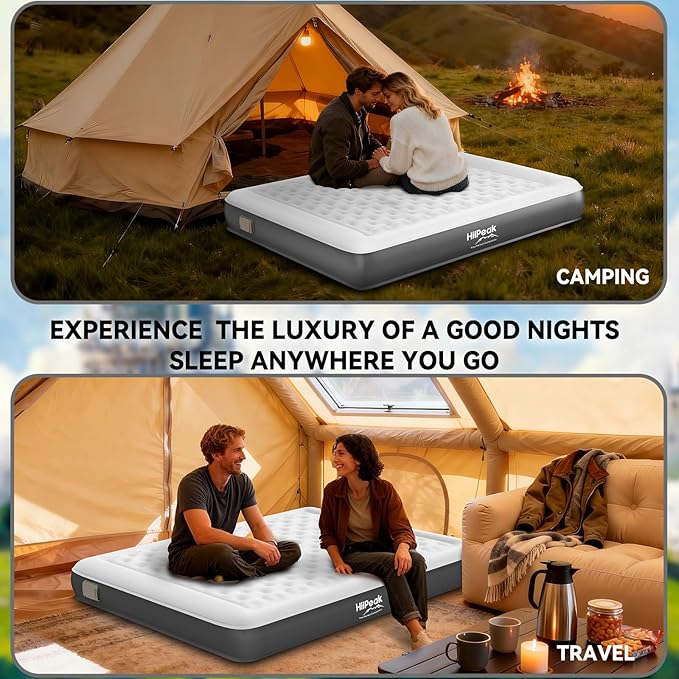 HiiPeak Queen Air Mattress Bed with Removable Multi-function Air Pump, Self Inflatable TPU ECO Blow Up Bed, All Night Stability No Lost Air, No Peculiar Smell for Camping, Home, Guests Portable Travel