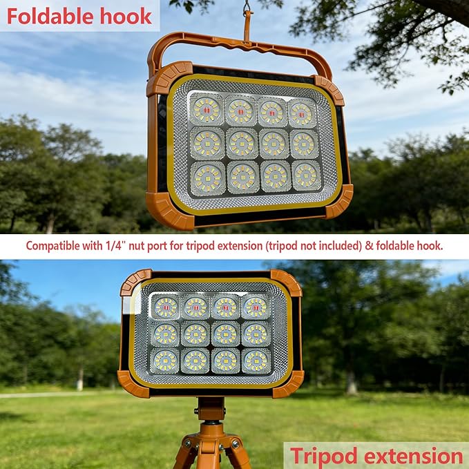 Portable LED Work Solar Light 100W 24000mAh 20000 LM with Stepless Brightness Job Site Battery Rechargeable LED Floor Light for Emergency Worklight for Hurricane (PRO)