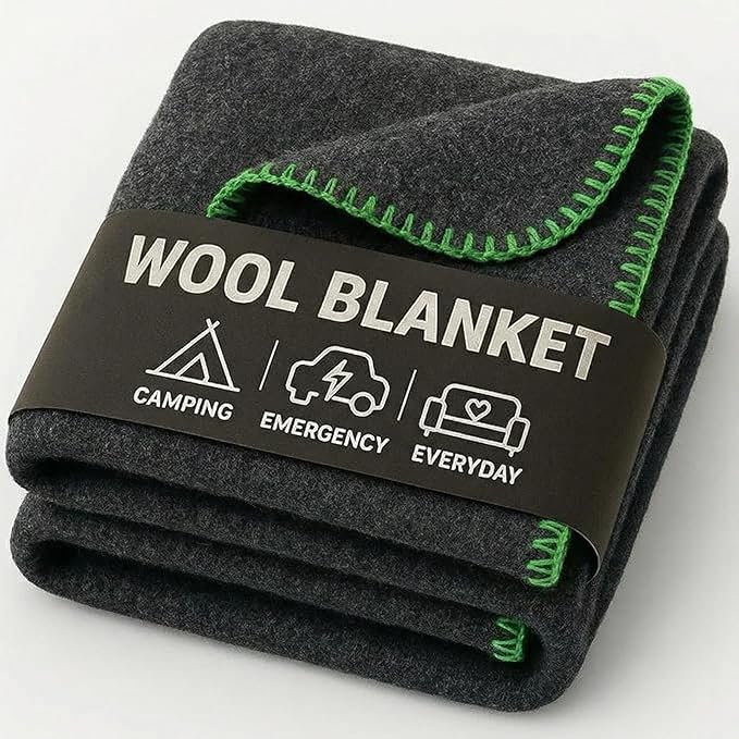Wool Camping Blanket – 70% Wool Heavy-Duty Military Style Throw, Warm & Washable, Fire Retardant Cover for Emergency, Survival & Outdoor Use – Perfect for Camping, Car, Home & Hiking, Grey 62x84