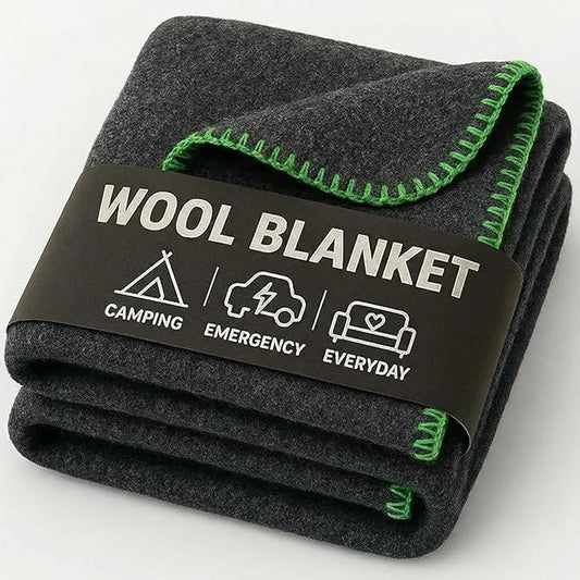 Wool Camping Blanket – 70% Wool Heavy-Duty Military Style Throw, Warm & Washable, Fire Retardant Cover for Emergency, Survival & Outdoor Use – Perfect for Camping, Car, Home & Hiking, Grey 62x84