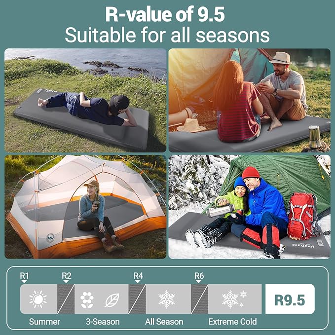Elegear CumbreX™ Self Inflating Sleeping Pad, Built-in Electric Pump 3.15" Ultra-Thick Memory Foam Camping Mattress with Pillow Foam Sleeping Pad for Camping R-Value 9.5 Foam Camping Pad for Travel